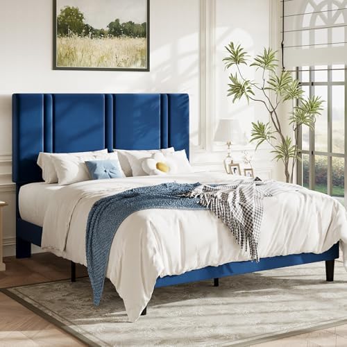 Allewie Queen Platform Bed Frame with Velvet Upholstered Headboard