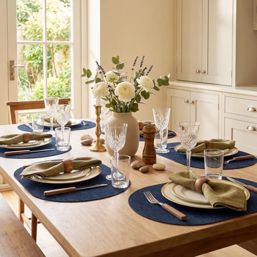 Faux Leather Oval Placemats Set of 8, Dark Blue