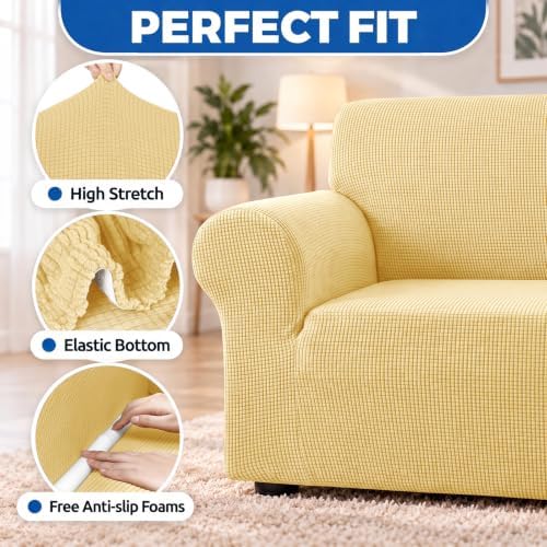 KEKUOU Stretch Couch Covers for Sofa, 3 Cushion Couch Slipcover,Champagne