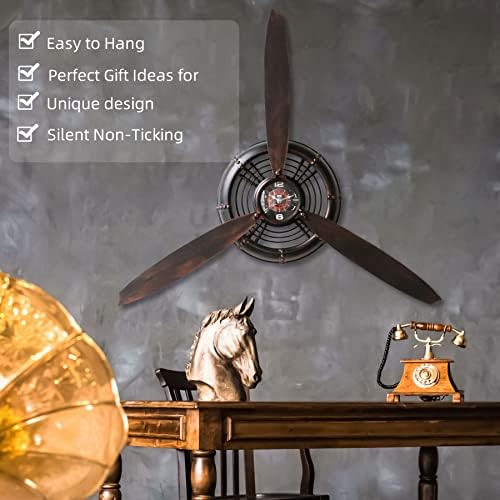 YOUKI Airplane Propeller Wall Decor,Aviation Decor,Pilot Gifts,Propeller Wall Sculptures,Wall Art for Kitchen Bedroom,Living room,kitchen,Bathroom, Battery Operated,Metal.Bronze