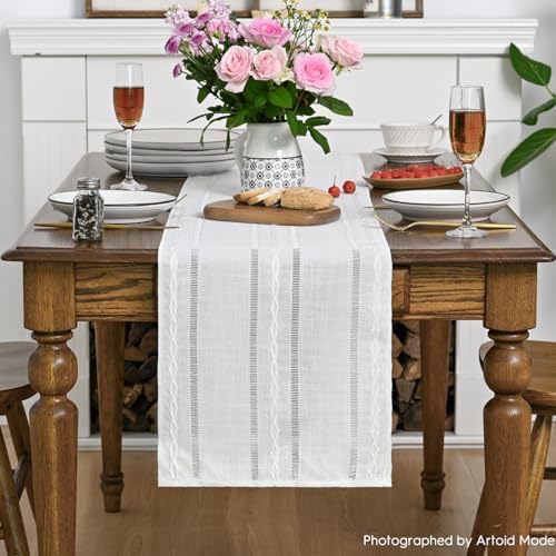 Artoid Mode White Rustic Cotton Linen Table Runner 13x108 Inch