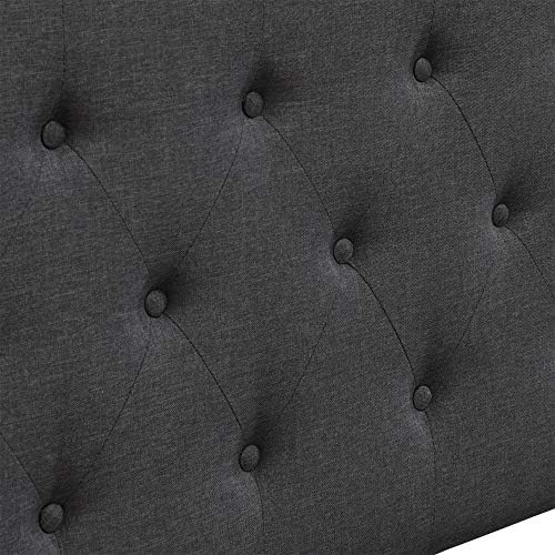 Elle Decor Amery Diamond Stitched Tufted Headboard, Soft Fabric Upholstered with Padded Button-Tufting, Adjustable Height, Queen Size, Charcoal Grey