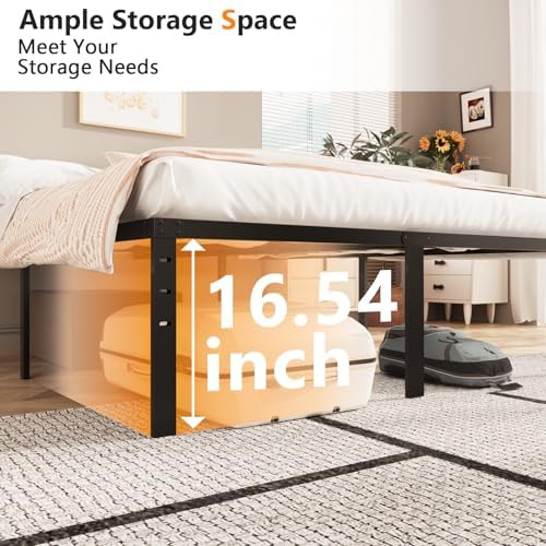 VINGLI 18 Inch King Bed Frame, Heavy Duty Metal Platform - No Box Spring Needed,Reinforced Steel Slats, Noise-Free, Easy Assembly, Ample Underbed Storage, Black