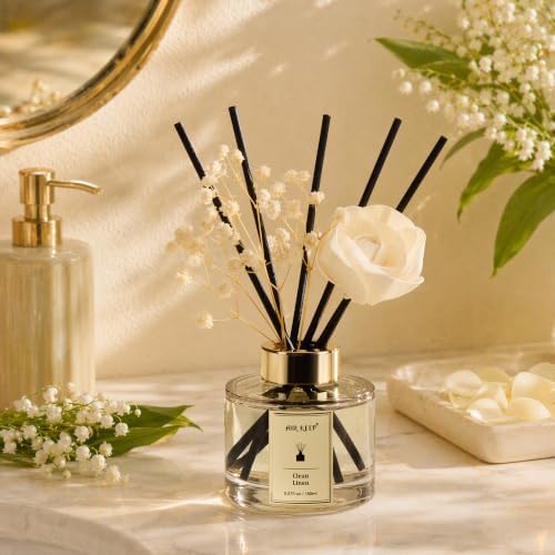 Airkeep Flower Reed Diffusers Set, 5.07 oz Clean Linen Scented Oil Diffuser with 8 Reed Sticks, Home Fragrance Diffuser Gift Set for Bathroom & Office Decor 150ml