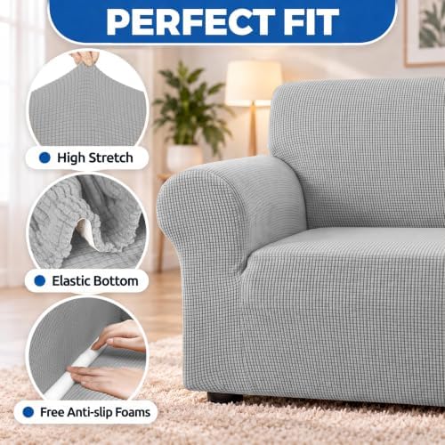 KEKUOU Stretch Loveseat Couch Cover, 2 Cushion Couch Slipcover,Silver