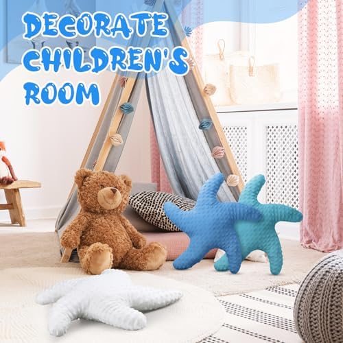 Fumete Starfish Pillow Beach Starfish Shaped Throw Pillows 20'' Stuffed Animal Cute Plush Coastal Decor Ocean Star Pillow Plush Cushion for Bedroom Living Room Sofa Couch(White Green Blue,3 Pcs)