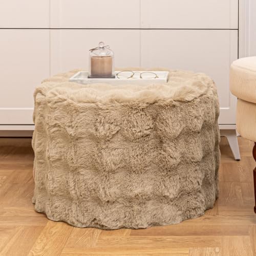 Asuprui Supportive Pouf Ottoman Foot Rest Elevate Your Living Room Decor with Lightweight Pouf Filler Modern Foam Stuffed Poof Perfect to Rest Your Feet (Taupe, 20x20x14 Inches, Round)
