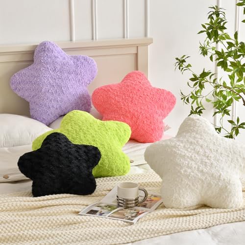 Star Pillow, 19.7" Star Shaped Plush Pillow for Couch Bed Sofa, Cute Decorative Throw Pillows with Soft Faux Fur Room Decor for Bedroom Living Room (Rose Pink)
