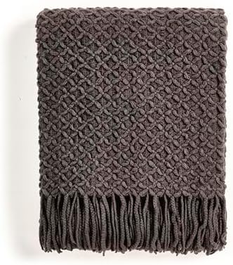 CREVENT Farmhouse Boho Knitted Throw Blanket for Couch Sofa Chair Bed Home Decoration, Soft Warm Cozy Light Weight for Spring Summer Fall (50''X60'' Chocolate/Coffee)