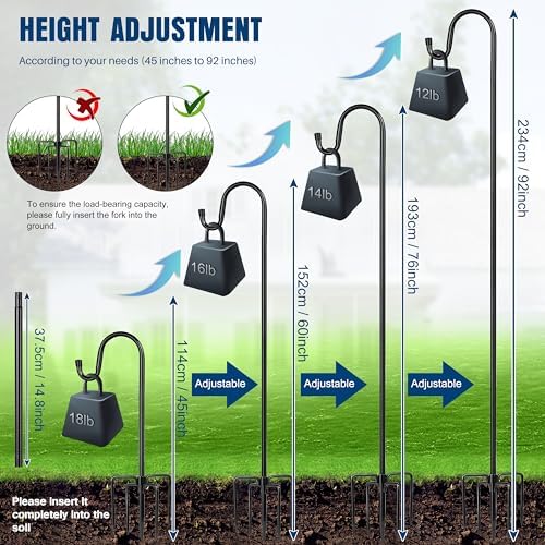 Ottsuls Shepherds Hooks with 5 Prongs Base for Outdoor - 92" Adjustable Bird Feeder Pole for Outside Hanging, Garden, Hummingbird Feeder, Plant Baskets, Solar Light Lanterns, Wedding Decor (1 Pack)