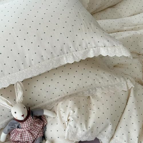 Cotton Polka Dot Full Size Duvet Cover with 2 Pillowcases,80"×90"
