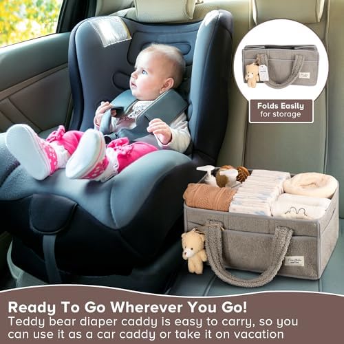 Baby Diaper Caddy Organizer with Handle, Boy & Girl Shower Gift Basket, Portable Diaper Storage Basket Bin for Wipes, Newborn Baby Essentials Registry Search Must Haves, Car Caddy Organizer