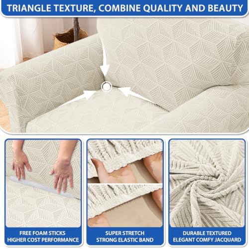 ZNSAYOTX Stretch Chair Cover, 1 Piece Couch Covers for 1 Seat Sofa, Jacquard Armchair Slipcovers with Elastic Bottom Thickened Furniture Protector for Dog Cat Pet (Small, Beige)