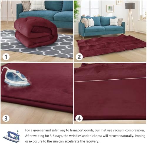 Baby Play Mat for Floor Nursery Muscle Area Rug Playroom Rug 65"x50" Elastic Foam 1.3" Thick Crawling Mat for Babies,Toddlers, Infants(Burgundy)