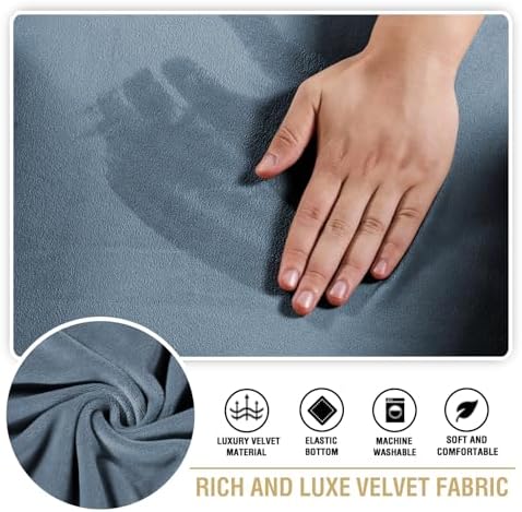 H.VERSAILTEX Stretch Velvet 2 Piece T Cushion Sofa Slipcovers - Individually Fitting Cushion Covers for 2 Couch Seat Cushions - Stay in Place (Stormy Blue)