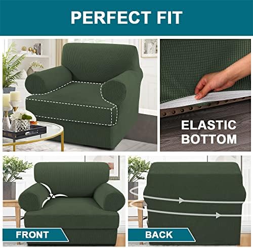 Turquoize T Cushion Chair Slipcover Armchair Slipcover for Living Room Stretch Sofa Couch Cover Soft Armchair Cover Furniture Covers with Individual T Cushion Seat Covers (Chair, Bronze Green)