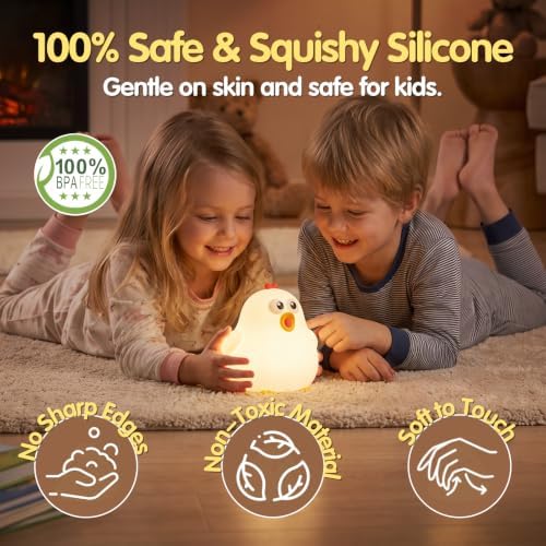 Chicken Silicone Night Light for Kids, Cute Squishy LED Lamp Gift