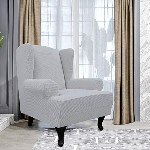 Easy-Going Stretch Large Wingback Chair Sofa Slipcover Silver Gray