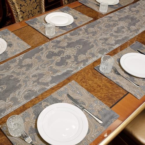 Loom and Mill Luxury Jacquard Damask Table Runner 108 Inches Long, Gray