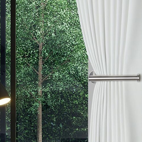 Groleca Adhesive Curtain Holdbacks - 4 Pack No Drill Tie Backs Hooks for Drapes, Damage-Free Wall Mounted Curtain Holders with Strong Adhesive (Silver)