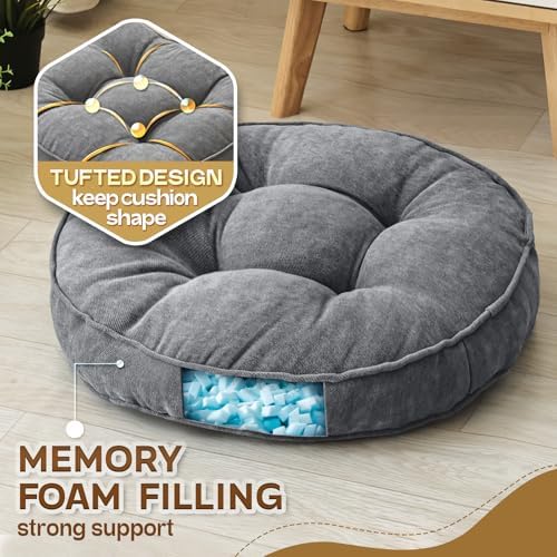 MIDDLE ONE Floor Pillow Set of 2, Memory Foam Cushion 22x22 – Round, Grey
