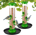 Tube Bird Feeders for Outdoors, 13" 6-Port Seed Catcher, Lawn Green, 2 PK