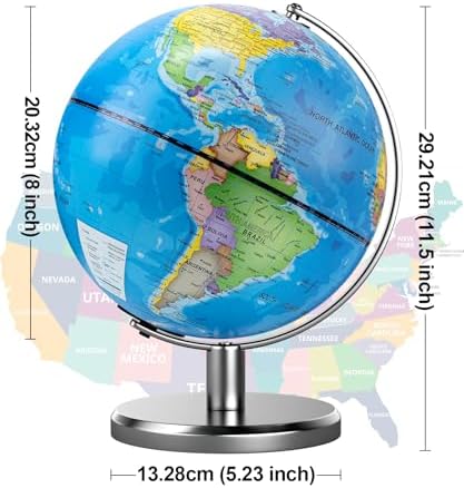 Globe for Kids & Adults Illuminated With Constellation Night Light View, 8-Inch World Globe for Classroom, Light Up Desk Globes for Earth Educational Learning & Home Desktop Decor, Geography Gifts