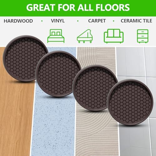 Non Slip Furniture Pads- 3"x3" Round Anti Skid Caster Cups Furniture Coasters, Anti-Sliding Grippers Floor Protectors for Furniture Bed, Couch, Chair Leg, Brown(Set of 4)