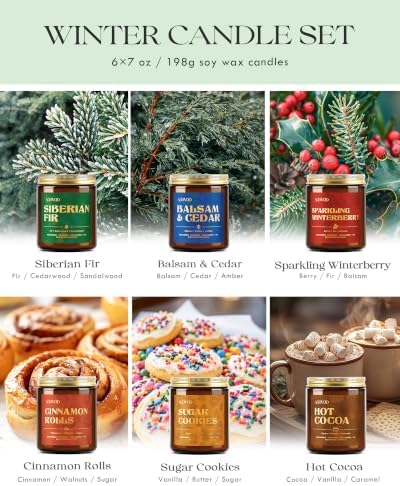AOOVOO 6 Pack Winter Candles Set - 42 oz Candle Gift for Home Scented