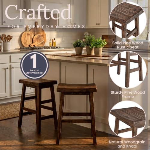 Alaterre Furniture Pomona Solid Wood Bar Stool, Rustic Brown, 26”