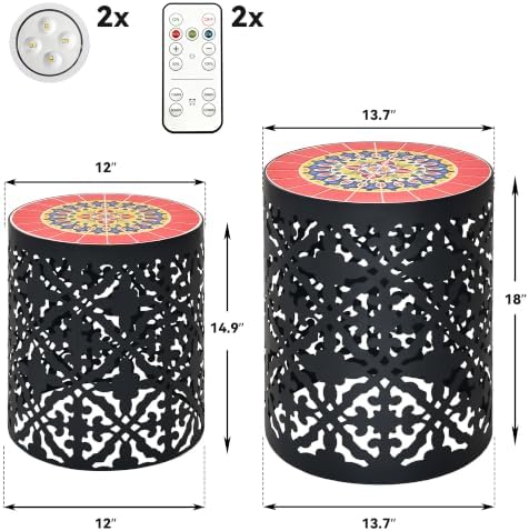 2-Pack Metal LED Side Table Outdoor, 3-Mode Lights, Modern Cut-Out