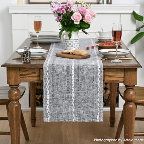 Artoid Mode Dark Grey Rustic Cotton Linen Table Runner 13x72 Inch