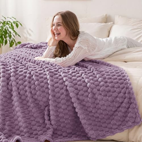 Exclusivo Mezcla Large 3D Fleece Throw Blanket for Couch, Grayish Purple