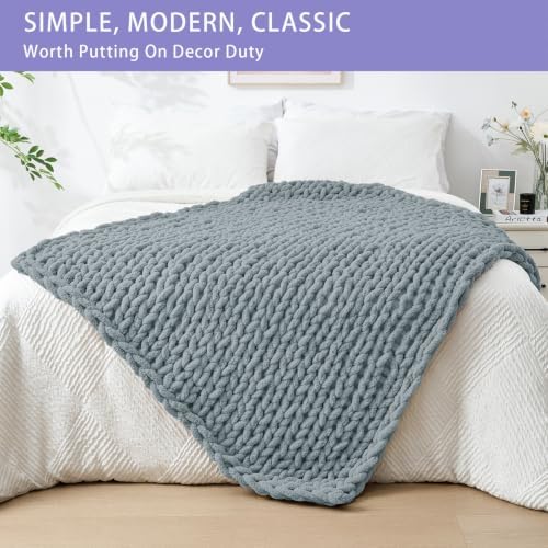 Bigacogo Chunky Knit Throw Blanket for Couch, 40x60 inches, Dusty Blue