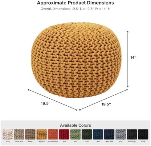 · REDEARTH · Round Pouf Ottoman - Hand Knitted Boho Poof Footrest - Mustard