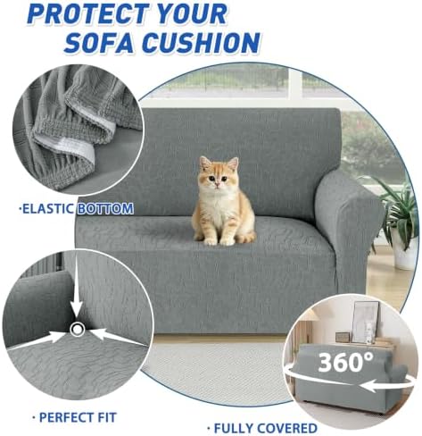 MAXIJIN Waterproof Loveseat Cover Couch Covers (55"-69"), Stretch Love Seat Sofa Slipcovers with Non Slip Elastic Bottom, Dog Pet Friendly Furniture Protector Washable (Medium, Light Gray)