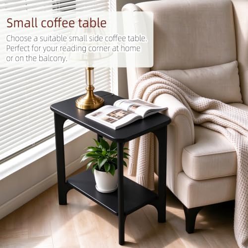 Solid Wood Small Black Side Table for Living Room, Bedroom