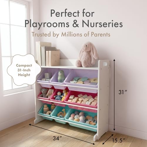 Humble Crew Kids Toy Organizer with Display Shelf, 9 Bins, 3 Tier Storage