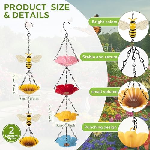 2 Pcs Mini Hanging Bird Bath, Bee Water Station, Bees & Flower