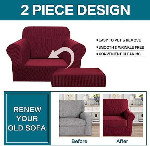 Turquoize 2 Piece Chair Covers Chair Slipcovers For Living Room Armchair Sofa Covers Chair Couch Cover with Arms Washable Furniture Protector for Chairs Feature Thick Jacquard Fabric (Chair, Burgundy)