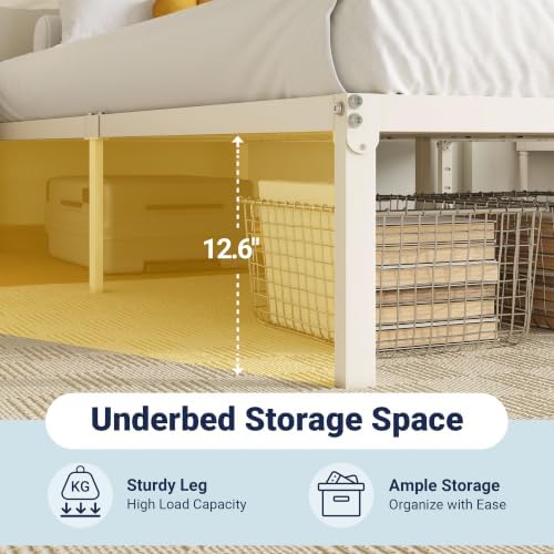 Allewie Twin Bed Frame, 14 inch Metal Beds with Storage Space, Beige
