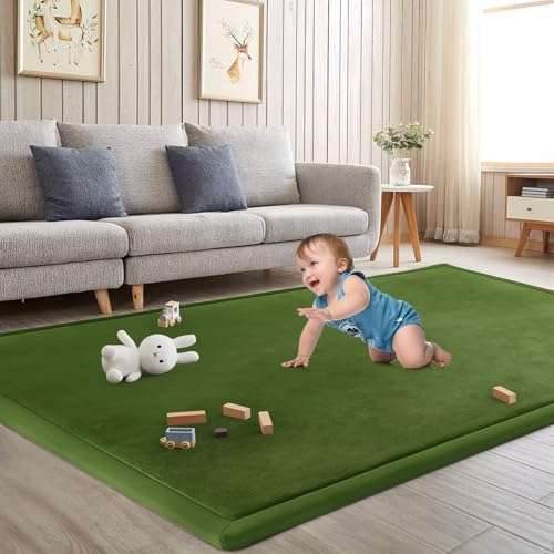 Baby Play Mat for Floor Nursery Muscle Area Rug Playroom Rug 65"x50" Elastic Foam 1.3" Thick Crawling Mat for Babies,Toddlers, Infants(Moss Green)