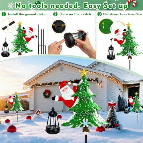2 Packs Solar Christmas Trees Santa Claus Garden Stakes Solar Lights Multi-color Changing Christmas Decorations Outdoor,Xmas Gifts for Women Mom,Waterproof Solar Christmas Lights for Yard Lawn Porch