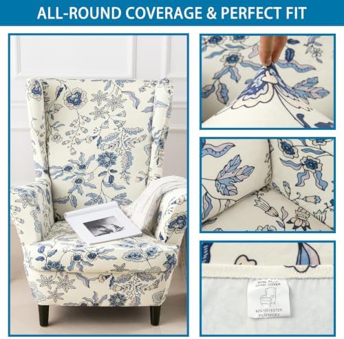HZDHCLH Wingback Chair Slipcovers 2 Piece Velvet Stretch Washable Cover