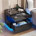 HNEBC Black LED Nightstand with Gun Drawers&USB-C Port&Lights for Bedroom