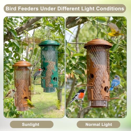 Gbekery Metal Squirrel Proof Bird Feeders for Outdoors Hanging, Brown