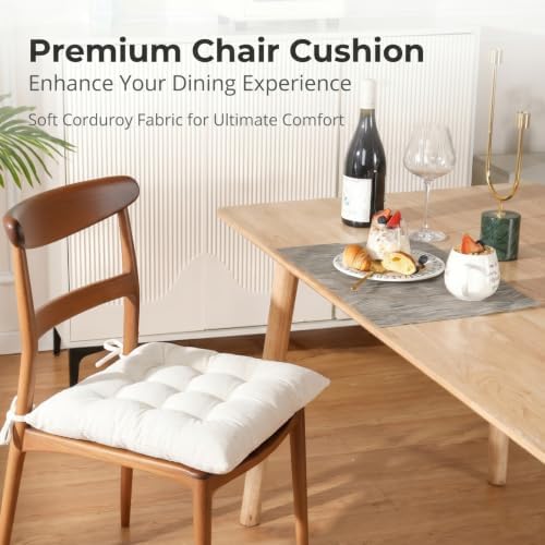 HLOVME Corduroy Chair Cushion with Ties Ultra Soft Warm Floor Cushion for Kids Reading Nook Comfortable Square Seat Cushion for Adult 15.7”x15.7”, White