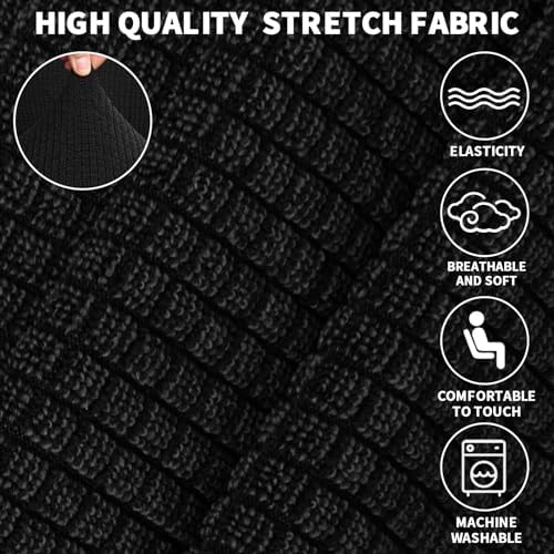 JIVINER High Stretch Couch Covers for 3 Cushion Couch 1-Piece Jacquard Elastic Sofa Slipcovers Anti Slip Sofa Cover with Elastic Bottom Furniture Protector for Kids Pets (Sofa, Black)