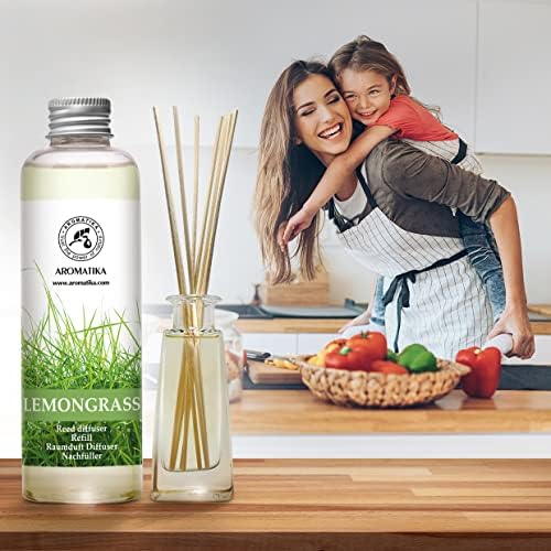 Lemongrass Reed Diffuser Refill, Natural Essential Lemongrass Oil 6.8 Fl Oz - Fresh & Long Lasting Fragrance - Best Reed Diffuser Oil Refill for Aromatherapy - Home - Office - Restaurant