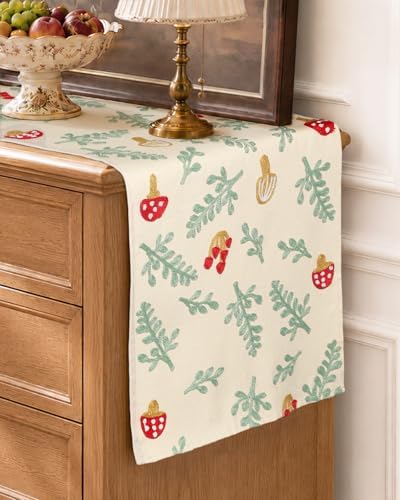Miss Adola Embroidered Canvas Table Runner 13"x72", Cute Mushroom